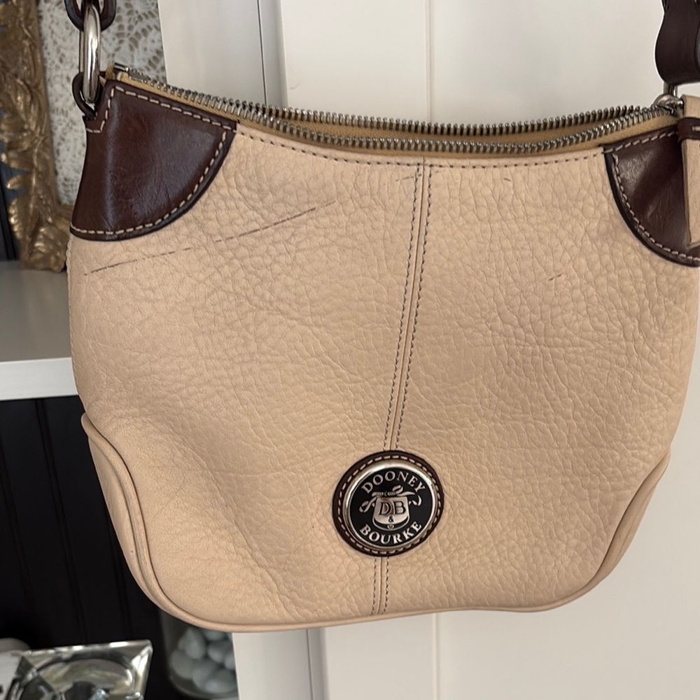 Dooney & Bourke Tan and Brown Shoulder Bag with Pebbled Leather